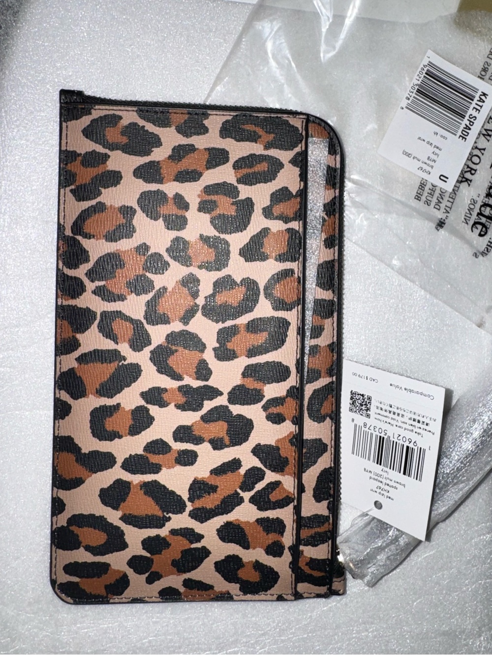 Kate Spade Lucy LZip Leopard Print Wristlet in Brown and Black - NWT - Picture 6 of 12
